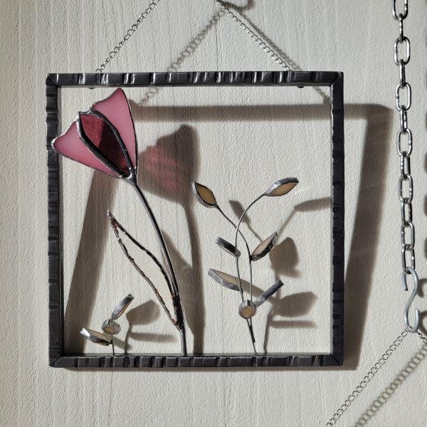 Triptyque Floral en Verre et Fer Forgé – Décoration Murale Artisanale (3 cadres suspendus)
