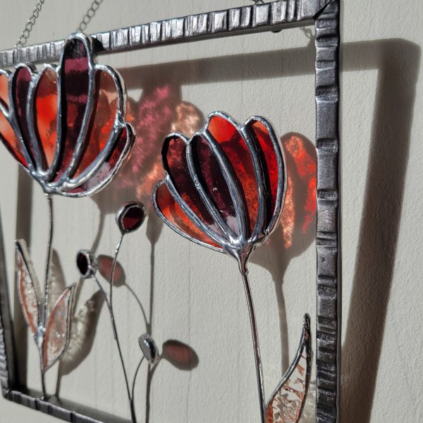 Triptyque Floral en Verre et Fer Forgé – Décoration Murale Artisanale (3 cadres suspendus)
