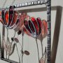 Triptyque Floral en Verre et Fer Forgé – Décoration Murale Artisanale (3 cadres suspendus)