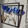 Triptyque Floral en Verre et Fer Forgé – Décoration Murale Artisanale (3 cadres suspendus)