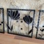 Triptyque Floral en Verre et Fer Forgé – Décoration Murale Artisanale (3 cadres suspendus)