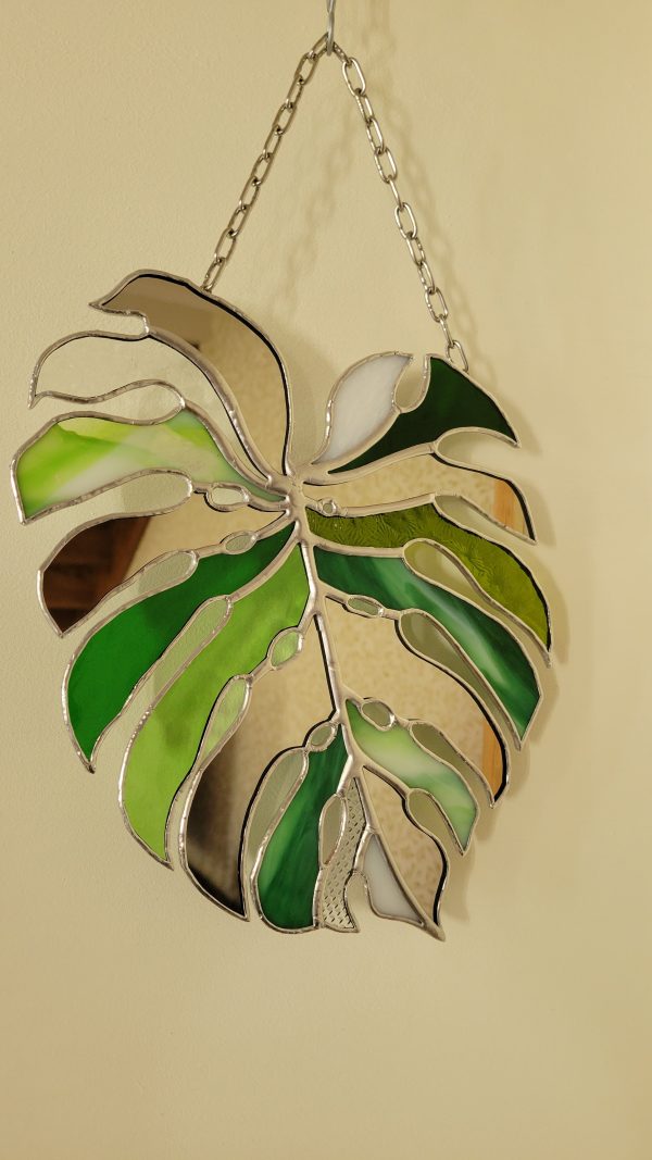 Miroir Feuille Monstera en Verre et Miroir – Décoration Murale Végétale