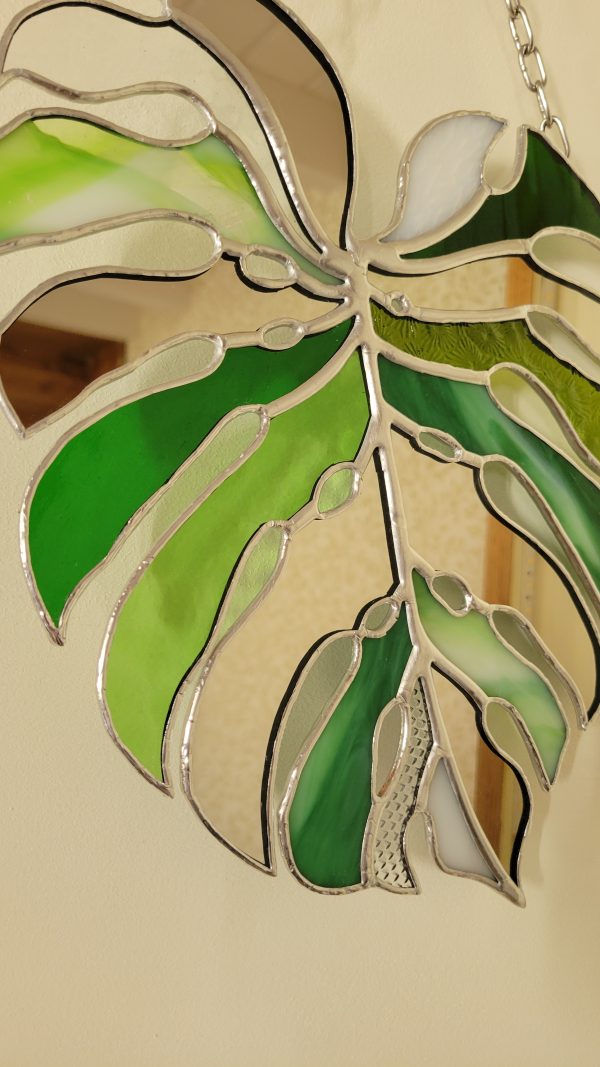 Miroir Feuille Monstera en Verre et Miroir – Décoration Murale Végétale