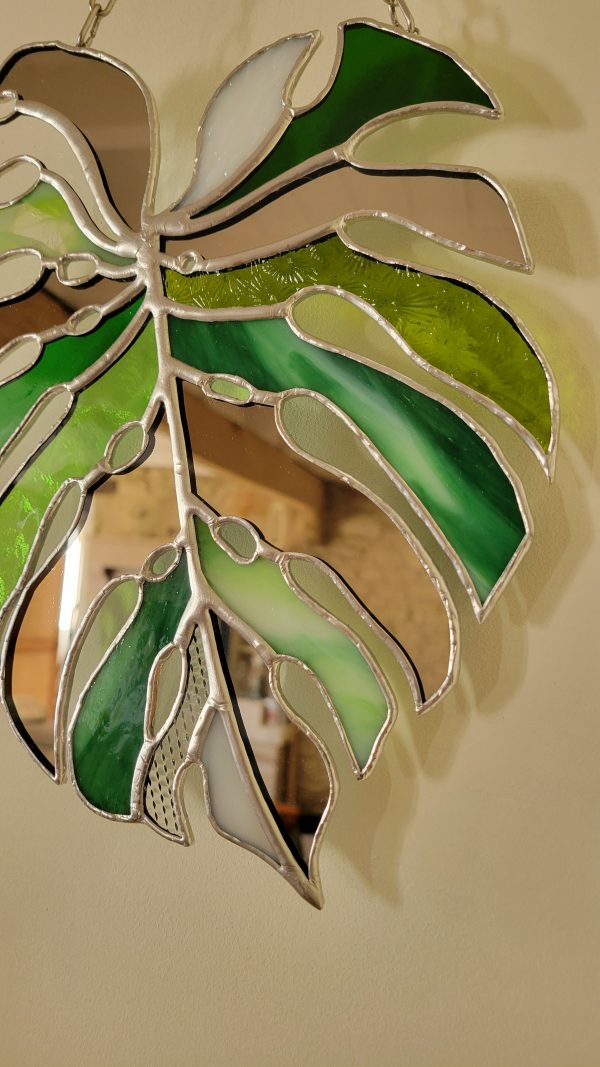 Miroir Feuille Monstera en Verre et Miroir – Décoration Murale Végétale