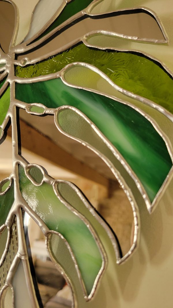 Miroir Feuille Monstera en Verre et Miroir – Décoration Murale Végétale
