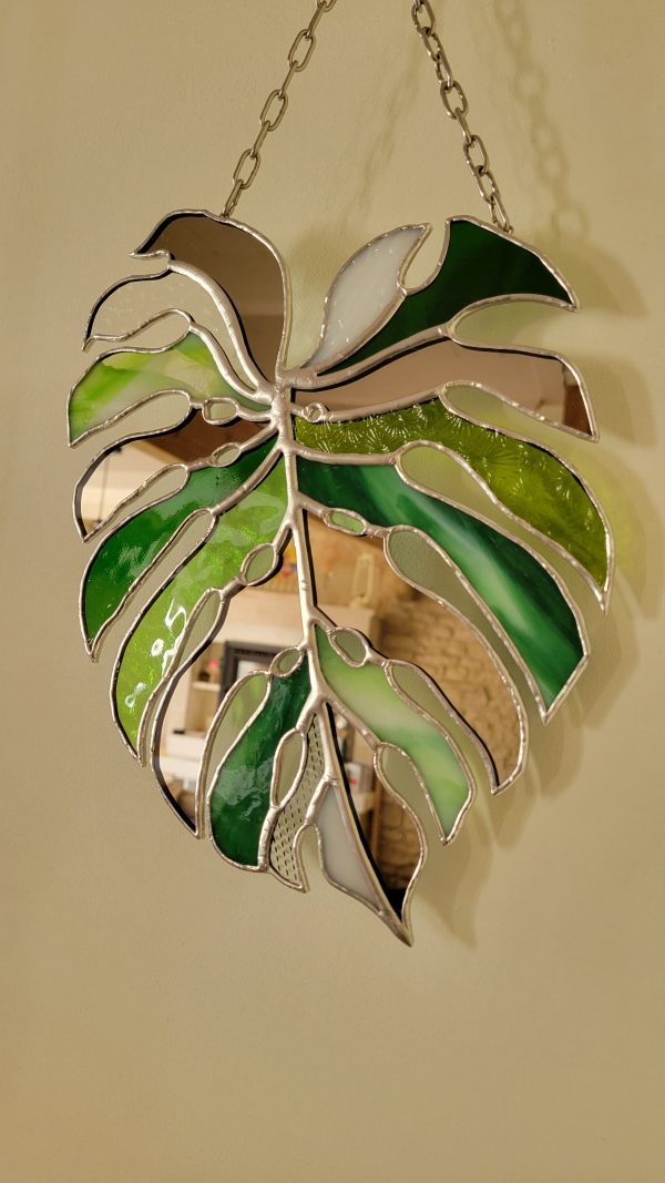 Miroir Feuille Monstera en Verre et Miroir – Décoration Murale Végétale